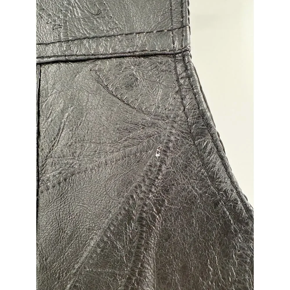 Vintage Navarre Leather Black Vest Size M Patchwork Biker Motorcycle